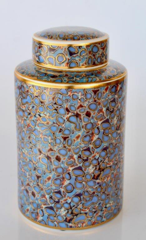 Gold Blue Multi Colour Jar With Lid